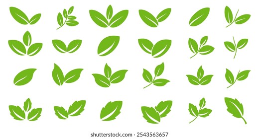 Green leaf icon in flat style, on white background. leaf icon set. nature icon, leaf vector illustration.