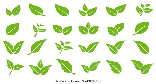 Grünes Blattsymbol im flachen Stil auf weißem Hintergrund. Blatt-Symbolsatz. Natursymbol, Blatt-Vektorgrafik.