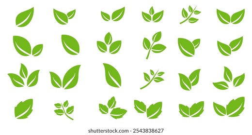 Green leaf icon in flat style, on white background. leaf icon set. nature icon, leaf vector illustration.