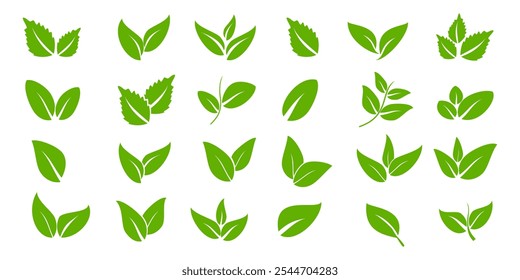 Green leaf icon in flat style, on white background. leaf icon set. nature icon, leaf vector illustration.