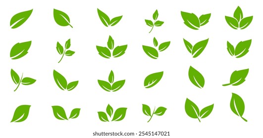 Green leaf icon in flat style, on white background. leaf icon set. nature icon, leaf vector illustration.