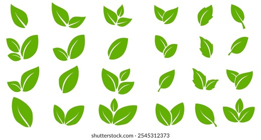 Green leaf icon in flat style, on white background. leaf icon set. nature icon, leaf vector illustration.