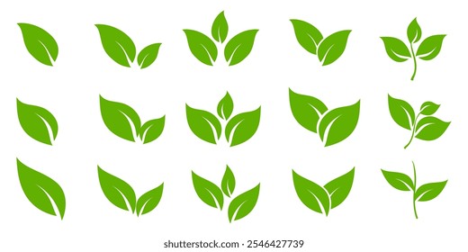 Green leaf icon in flat style, on white background. leaf icon set. nature icon, leaf vector illustration.