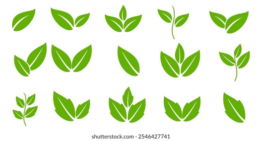 Icono de hoja verde en estilo plano, sobre fondo blanco. conjunto de iconos de hoja. icono de la naturaleza, Ilustración vectorial de la hoja.