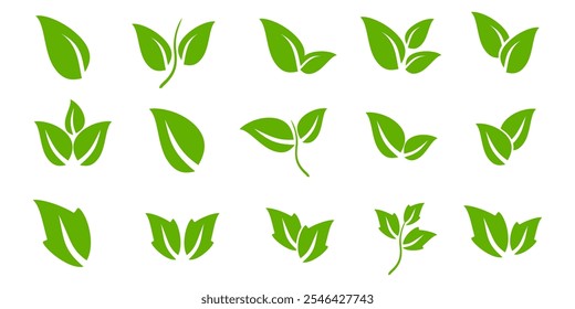 Grünes Blattsymbol im flachen Stil auf weißem Hintergrund. Blatt-Symbolsatz. Natursymbol, Blatt-Vektorgrafik.