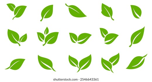 Green leaf icon in flat style, on white background. leaf icon set. nature icon, leaf vector illustration.