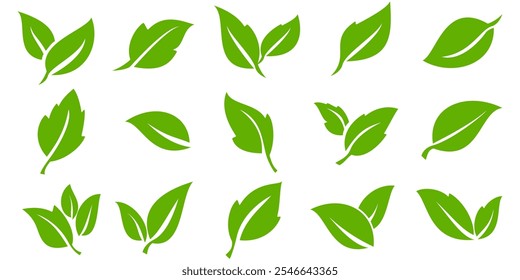 Ícone de folha verde em estilo plano, sobre fundo branco. ícone de folha definido. ícone natureza, ilustração de vetor folha.