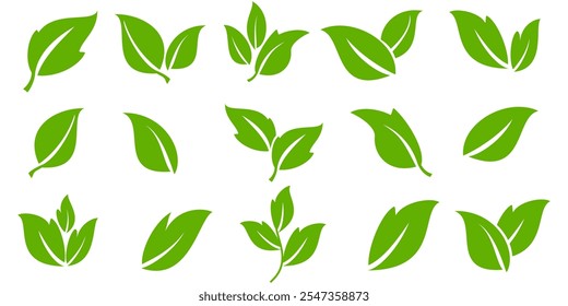 Green leaf icon in flat style, on white background. leaf icon set. nature icon, leaf vector illustration.