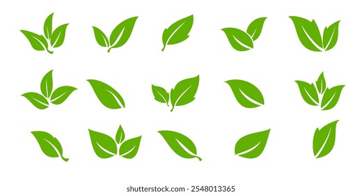 Green leaf icon in flat style, on white background. leaf icon set. nature icon, leaf vector illustration.