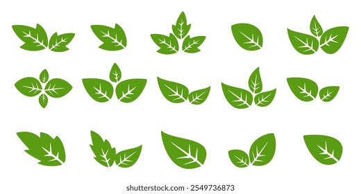 Green leaf icon in flat style, on white background. leaf icon set. nature icon, leaf vector illustration.