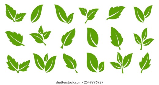 Green leaf icon in flat style, on white background. leaf icon set. nature icon, leaf vector illustration.