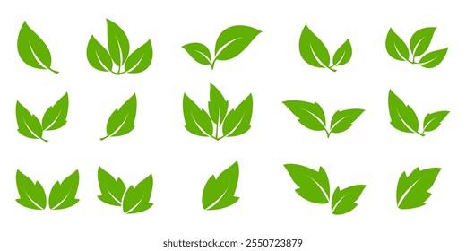 Green leaf icon in flat style, on white background. leaf icon set. nature icon, leaf vector illustration.