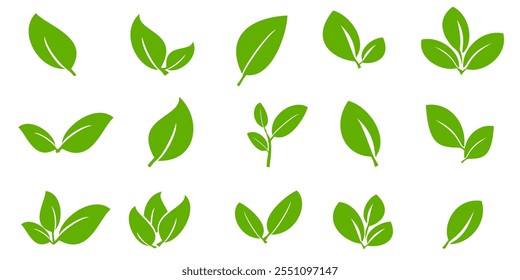 Grünes Blattsymbol im flachen Stil auf weißem Hintergrund. Blatt-Symbolsatz. Natursymbol, Blatt-Vektorgrafik.