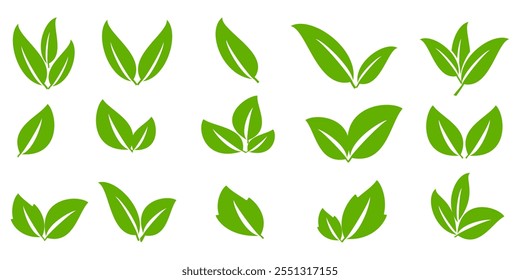 Ícone de folha verde em estilo plano, sobre fundo branco. ícone de folha definido. ícone natureza, ilustração de vetor folha.