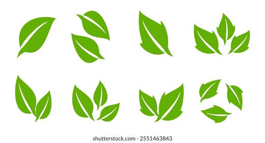 Green leaf icon in flat style, on white background. leaf icon set. nature icon, leaf vector illustration.