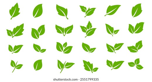 Green leaf icon in flat style, on white background. leaf icon set. nature icon, leaf vector illustration.