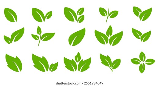 Icono de hoja verde en estilo plano, sobre fondo blanco. conjunto de iconos de hoja. icono de la naturaleza, Ilustración vectorial de la hoja.