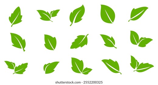 Green leaf icon in flat style, on white background. leaf icon set. nature icon, leaf vector illustration.