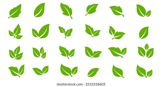 Green leaf icon in flat style, on white background. leaf icon set. nature icon, leaf vector illustration.