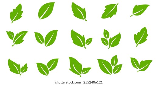 Green leaf icon in flat style, on white background. leaf icon set. nature icon, leaf vector illustration.
