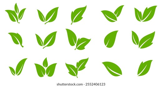 Green leaf icon in flat style, on white background. leaf icon set. nature icon, leaf vector illustration.