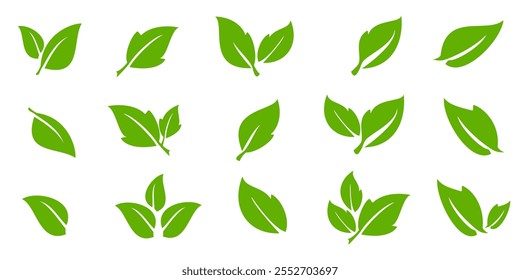 Green leaf icon in flat style, on white background. leaf icon set. nature icon, leaf vector illustration.
