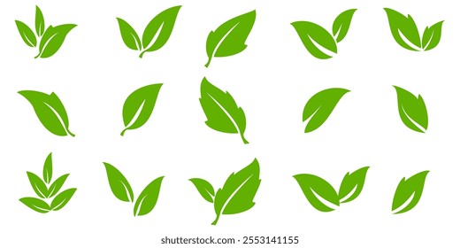 Icono de hoja verde en estilo plano, sobre fondo blanco. conjunto de iconos de hoja. icono de la naturaleza, Ilustración vectorial de la hoja.