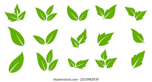 Green leaf icon in flat style, on white background. leaf icon set. nature icon, leaf vector illustration.