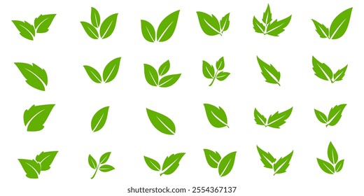 Green leaf icon in flat style, on white background. leaf icon set. nature icon, leaf vector illustration.