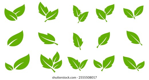 Green leaf icon in flat style, on white background. leaf icon set. nature icon, leaf vector illustration.