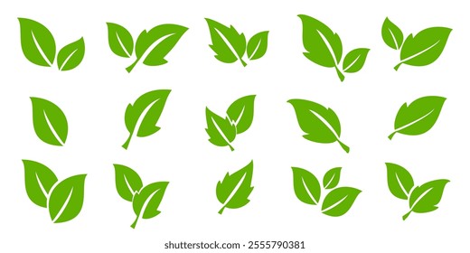 Green leaf icon in flat style, on white background. leaf icon set. nature icon, leaf vector illustration.
