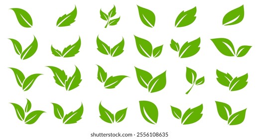 Green leaf icon in flat style, on white background. leaf icon set. nature icon, leaf vector illustration.