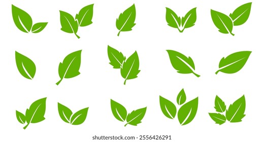 Green leaf icon in flat style, on white background. leaf icon set. nature icon, leaf vector illustration.
