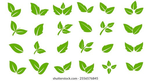 Green leaf icon in flat style, on white background. leaf icon set. nature icon, leaf vector illustration.