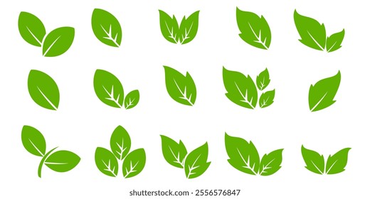 Green leaf icon in flat style, on white background. leaf icon set. nature icon, leaf vector illustration.