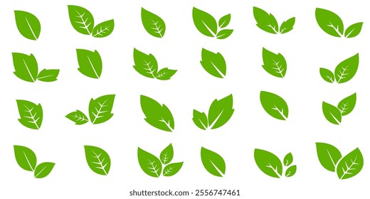 Green leaf icon in flat style, on white background. leaf icon set. nature icon, leaf vector illustration.