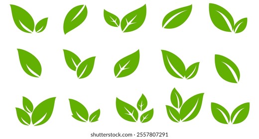 Green leaf icon in flat style, on white background. leaf icon set. nature icon, leaf vector illustration.