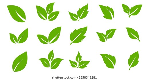 Green leaf icon in flat style, on white background. leaf icon set. nature icon, leaf vector illustration.