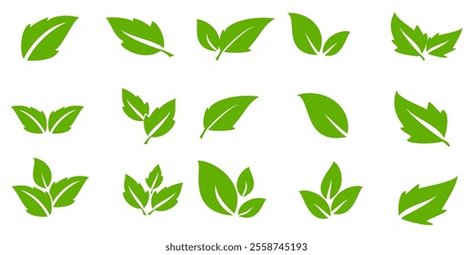 Green leaf icon in flat style, on white background. leaf icon set. nature icon, leaf vector illustration.