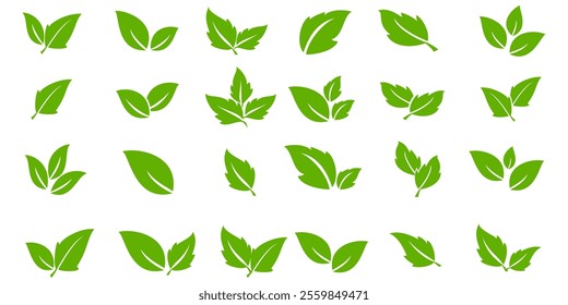 Green leaf icon in flat style, on white background. leaf icon set. nature icon, leaf vector illustration.