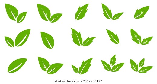 Green leaf icon in flat style, on white background. leaf icon set. nature icon, leaf vector illustration.