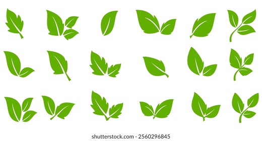 Green leaf icon in flat style, on white background. leaf icon set. nature icon, leaf vector illustration.