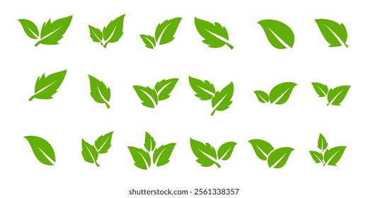 Green leaf icon in flat style, on white background. leaf icon set. nature icon, leaf vector illustration.