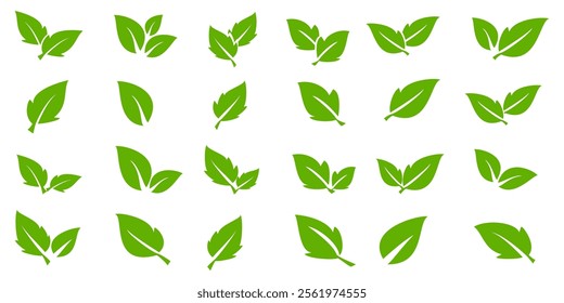 Green leaf icon in flat style, on white background. leaf icon set. nature icon, leaf vector illustration.