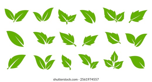 Green leaf icon in flat style, on white background. leaf icon set. nature icon, leaf vector illustration.