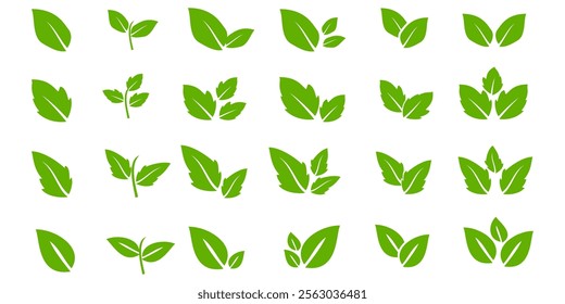 Green leaf icon in flat style, on white background. leaf icon set. nature icon, leaf vector illustration.