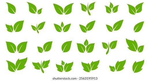 Green leaf icon in flat style, on white background. leaf icon set. nature icon, leaf vector illustration.