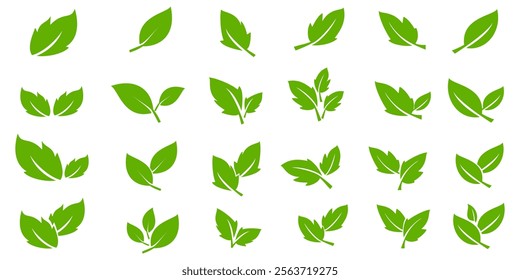 Green leaf icon in flat style, on white background. leaf icon set. nature icon, leaf vector illustration.