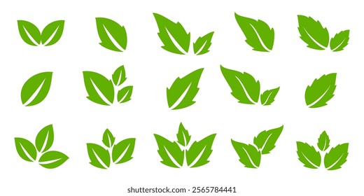 Green leaf icon in flat style, on white background. leaf icon set. nature icon, leaf vector illustration.