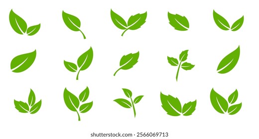 Green leaf icon in flat style, on white background. leaf icon set. nature icon, leaf vector illustration.